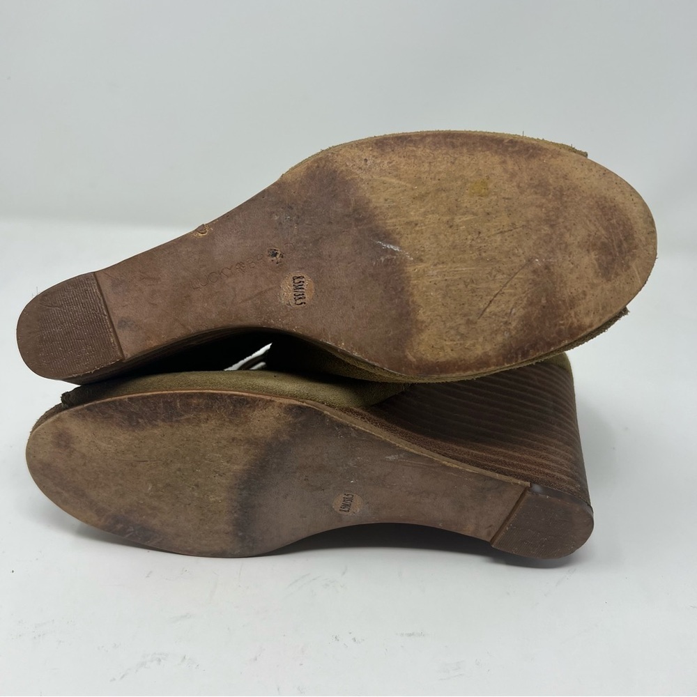 Lucky Brand Size 8.5 Reeves Brown Suede Peep Toe Wedge Bootie - Picture 7 of 10